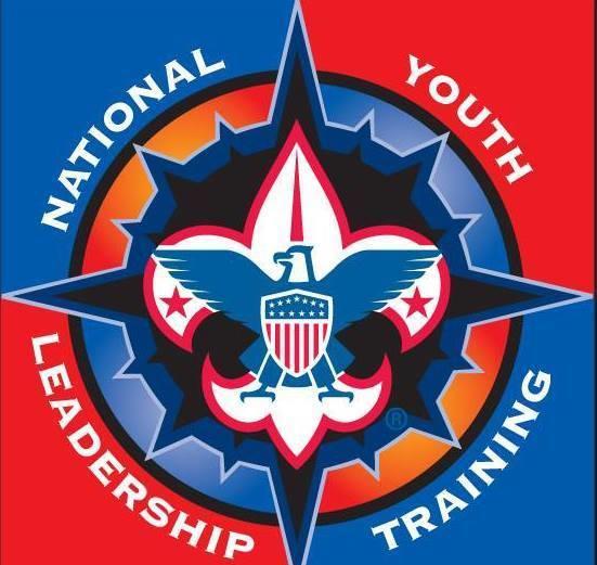 The scouting fleur-de-lis over a cross outlining 'National Youth Leadership Training'